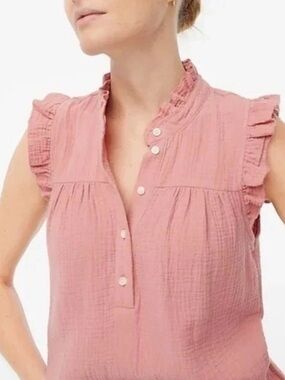 J Crew Garden Smocked Flutter Sleeve Top Gauze Ruffle Top - Small